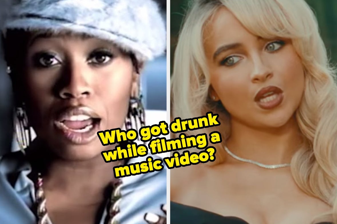 Missy Elliott in her "Work It" music video; Sabrina Carpenter in her "Taste" music video