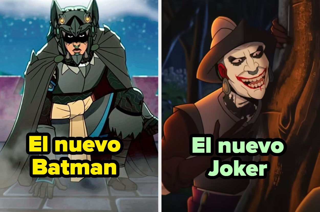 Dos imágenes: el nuevo Batman con armadura estilo animal y el nuevo Joker con sombrero y maquillaje teatral. Ambos parecen personajes animados