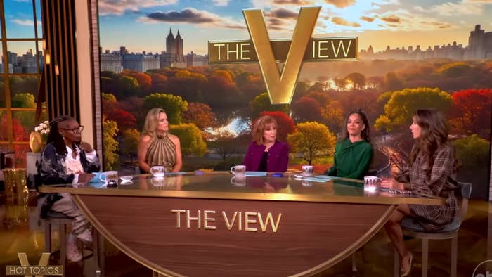 Panel treatment connected "The View" acceptable with 5 hosts seated astatine a curved table, engaged successful conversation