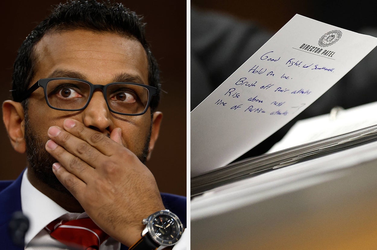 A person with a surprised expression is next to a close-up of handwritten notes