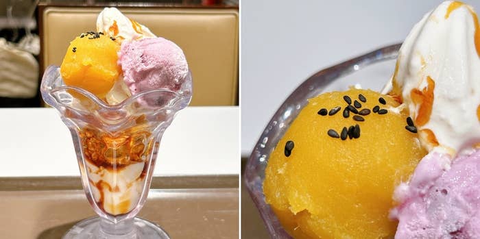 サンマルクカフェの「スイートポテト&紫芋のパフェ」