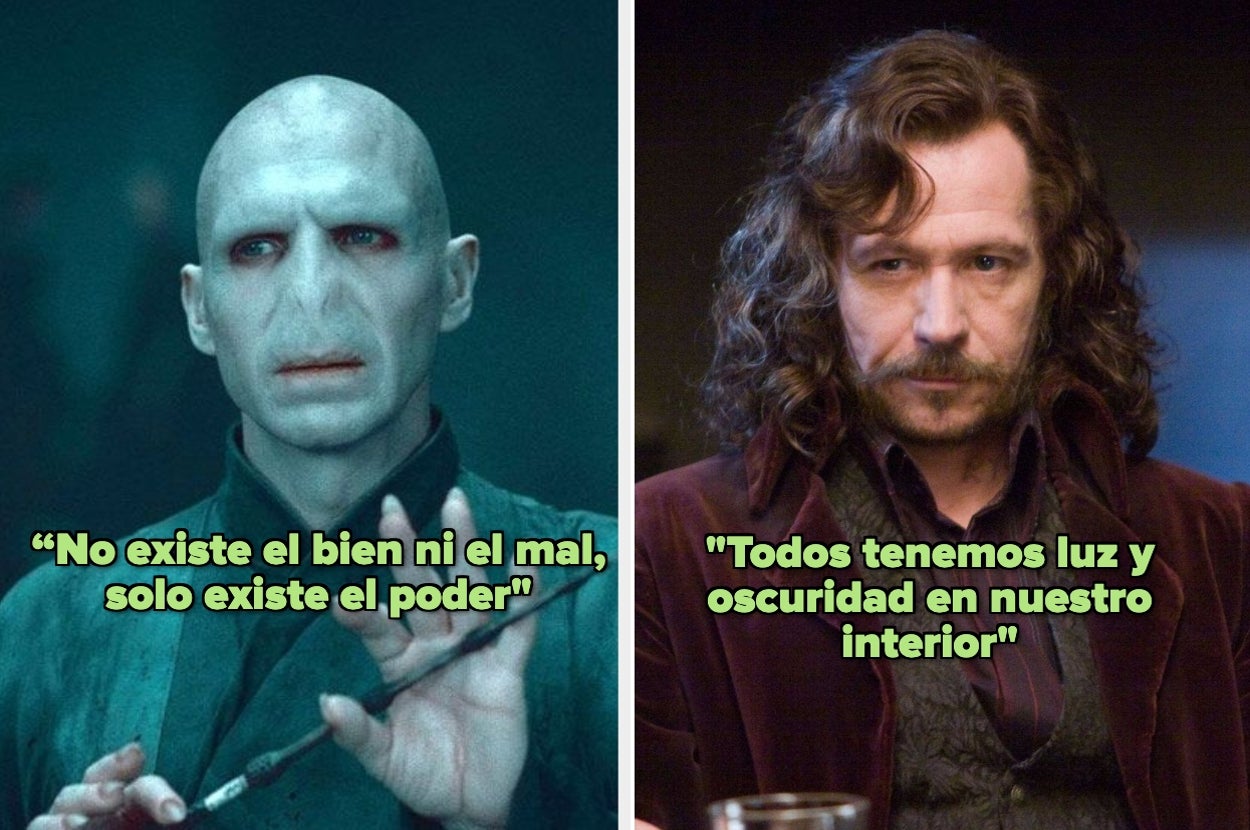 A la izquierda, un personaje calvo dice: "No existe el bien ni el mal, solo existe el poder". A la derecha, otro personaje dice: "Todos tenemos luz y oscuridad en nuestro interior"