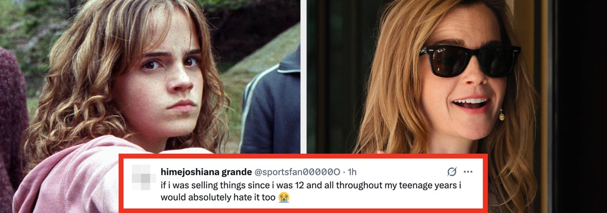 Two images: left, a person with long hair in a casual outfit outdoors; right, a person in sunglasses waving. Text below discusses teenage stardom