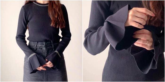 AZUL BY MOUSSY(アズールバイマウジー)の「シアーコンビフレアスリーブニット」