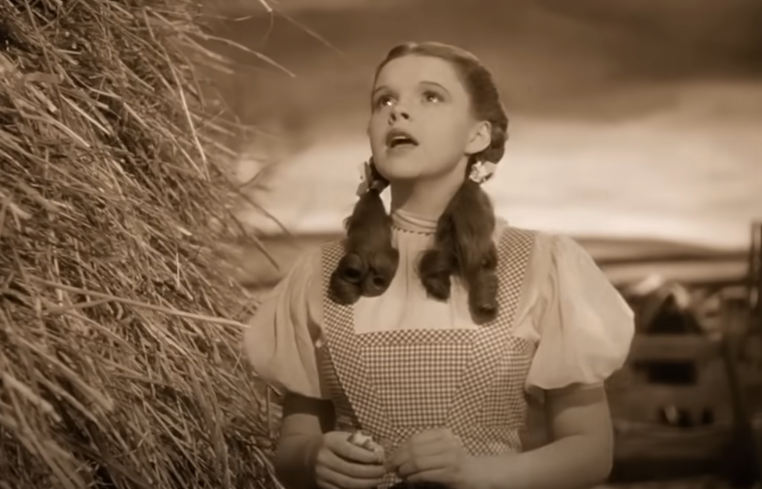 Classic movie  country   of a young miss  successful  braided hairsbreadth  and gingham formal  looking upwards adjacent   haystacks, evoking a vintage movie   setting