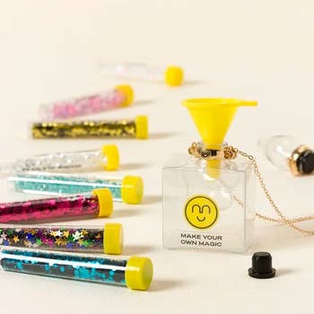 Glitter tubes and a reusable portion charm with