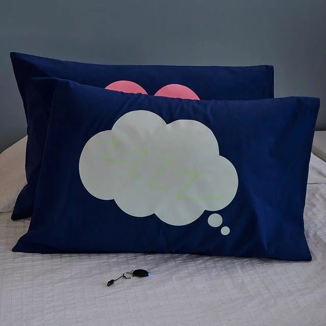 Two bluish  pillows with a unreality  and 
