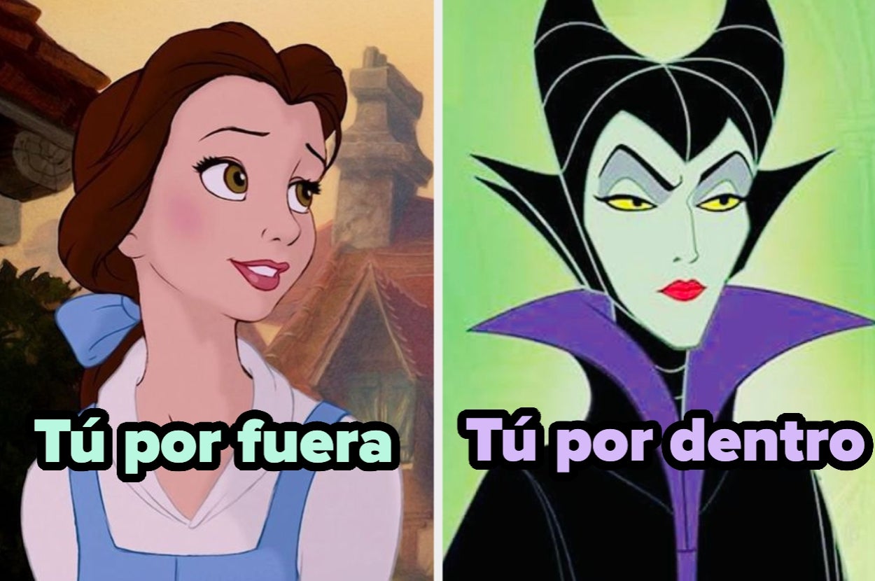 Imagen dividida: Izquierda, personaje animado sonriente. Derecha, personaje animado con expresión seria. Texto: "Tú por fuera" y "Tú por dentro"