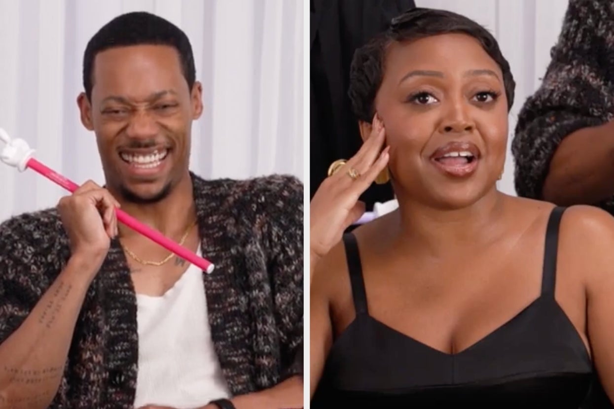 Tyler James Williams and Quinta Brunson laughing during an interview