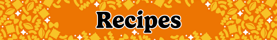 The image shows the word "Recipes" in bold letters surrounded by a leafy pattern design