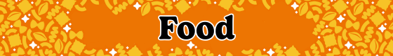 The image shows the word "Food" on a decorative background with a leaf pattern