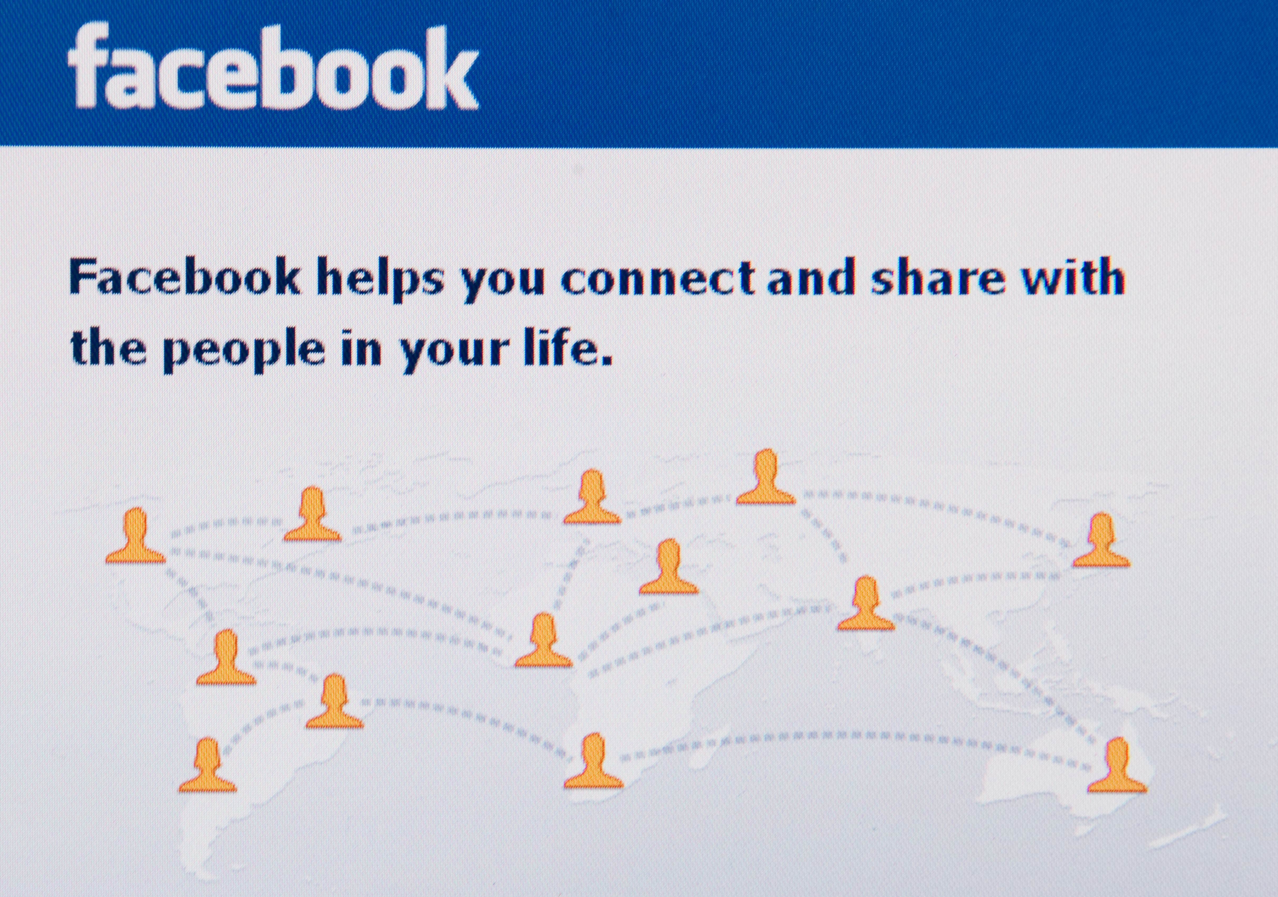 Facebook graphic with lines connecting icons connected a satellite map, illustrating planetary connectivity