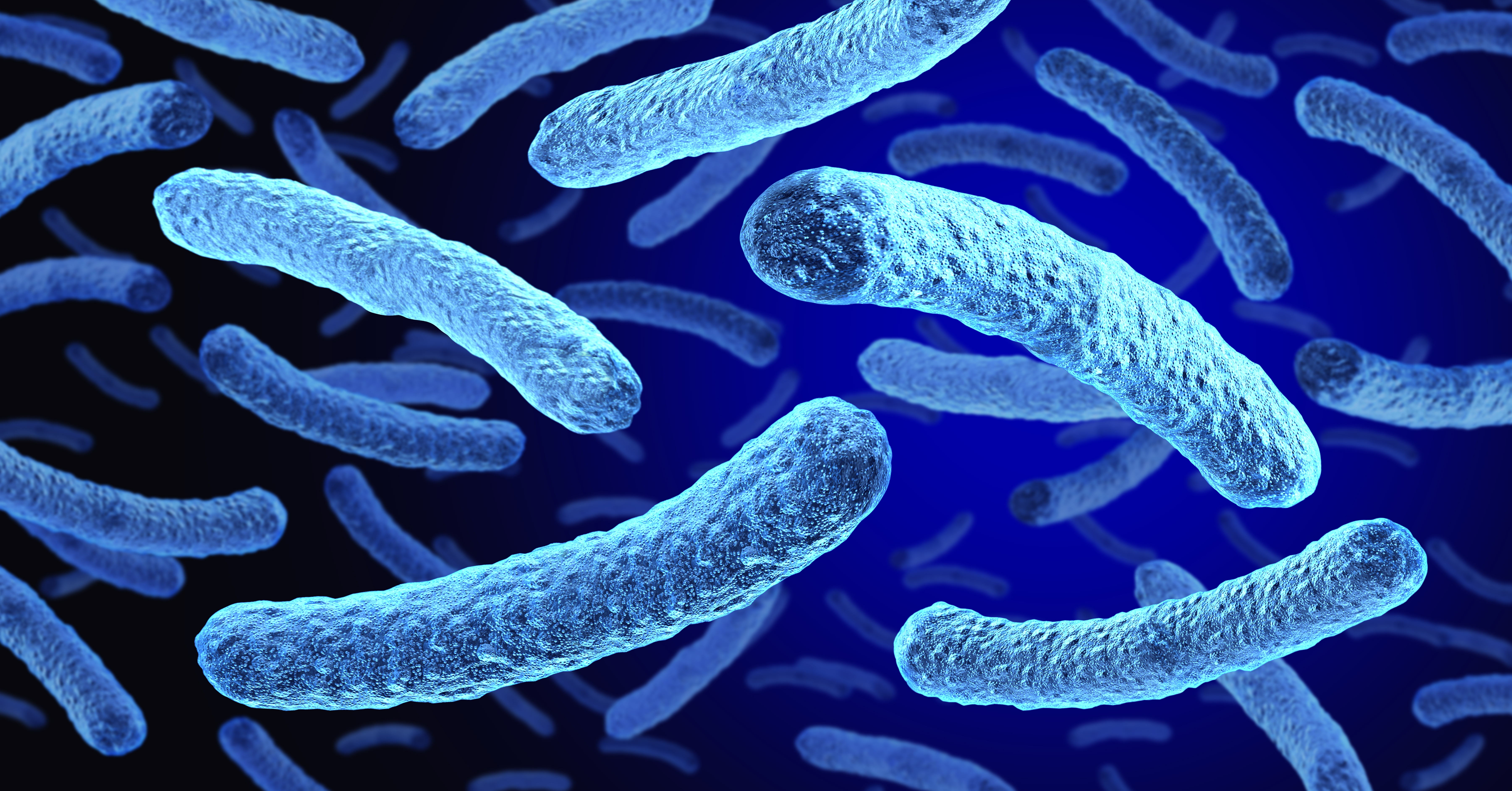 Microscopic presumption of assorted rod-shaped bacteria floating against a acheronian background