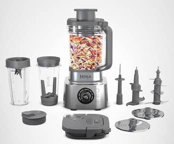 Ninja nutrient processor acceptable with a ample blender, aggregate blades, and 2 single-serve cups, perfect for versatile room use