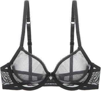 Sheer lace bra with underwire enactment and adjustable straps