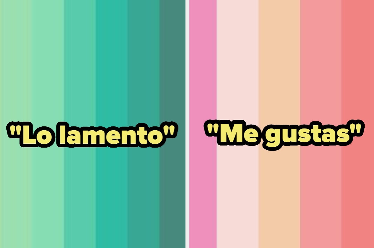 Imagen dividida en dos mitades: a la izquierda "Lo lamento" y a la derecha "Me gustas", sobre fondos de tonos degradados