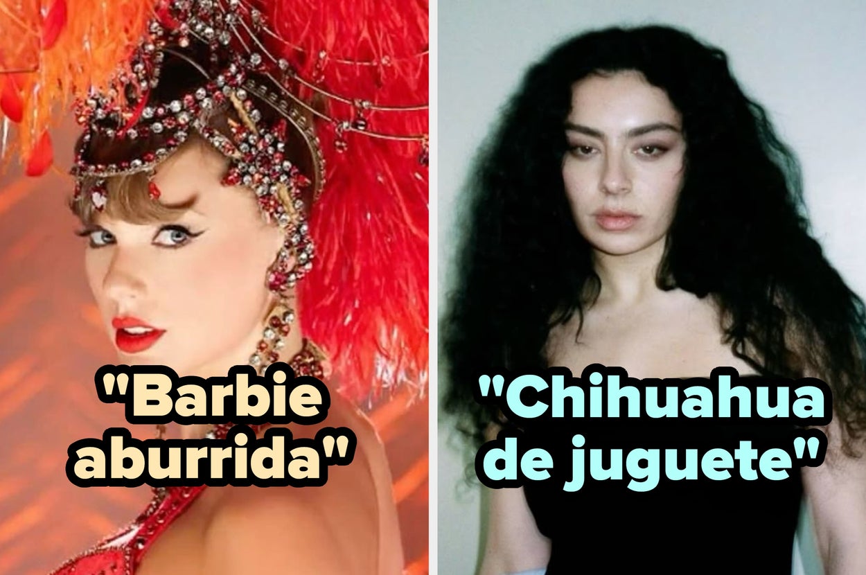 A la izquierda, persona con tocado y vestidos festivos. A la derecha, persona con cabello rizado largo y vestido oscuro