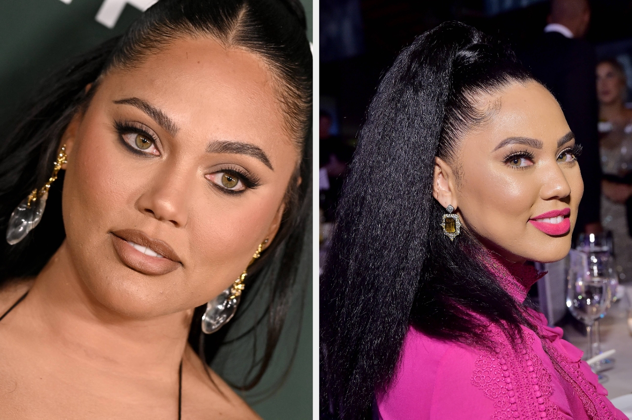 Ayesha Curry close up vs Ayesha Curry with a tall ponytail
