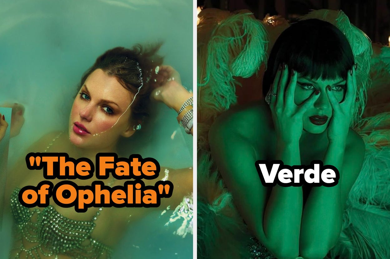 Left: Person in water with text "The Fate Ophelia." Right: Text "Turquesa" on a starry background