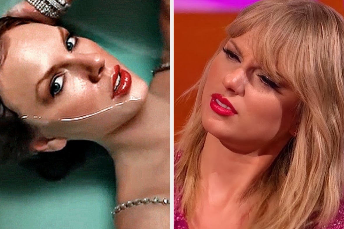 Taylor Swift in her "The Fate of Ophelia" music video; Taylor Swift on "The Graham Norton Show"