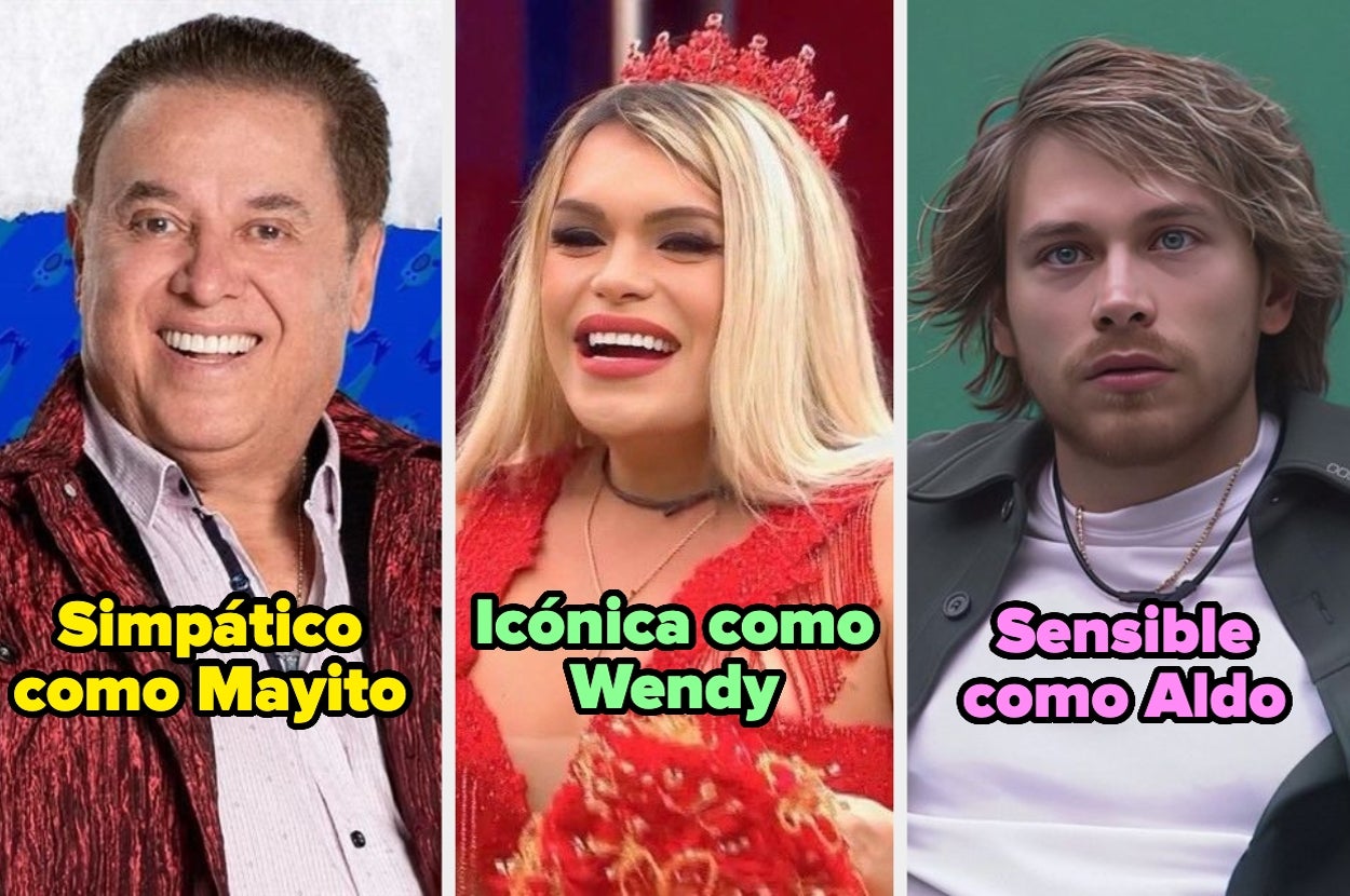 Tres personas con textos: "Simpático como Mayito," "Icónica como Wendy," y "Sensible como Aldo"
