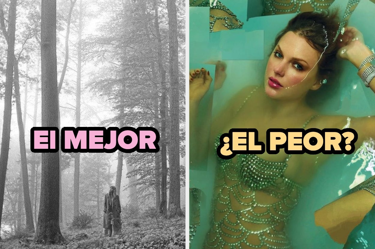 A la izquierda, un bosque con texto "El mejor". A la derecha, persona en bañera con vestido de malla y texto "¿El peor?"