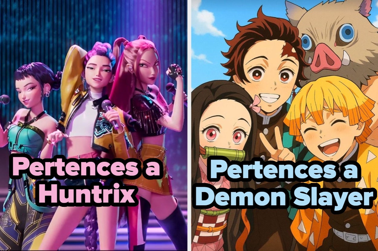 Imágenes de personajes animados comparando a uno con "Huntrix" y a otro con "Demon Slayer"