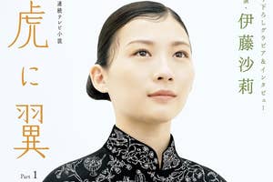 ドラマガイドの表紙に、刺繍風の黒い衣装を着た女性が描かれている。
