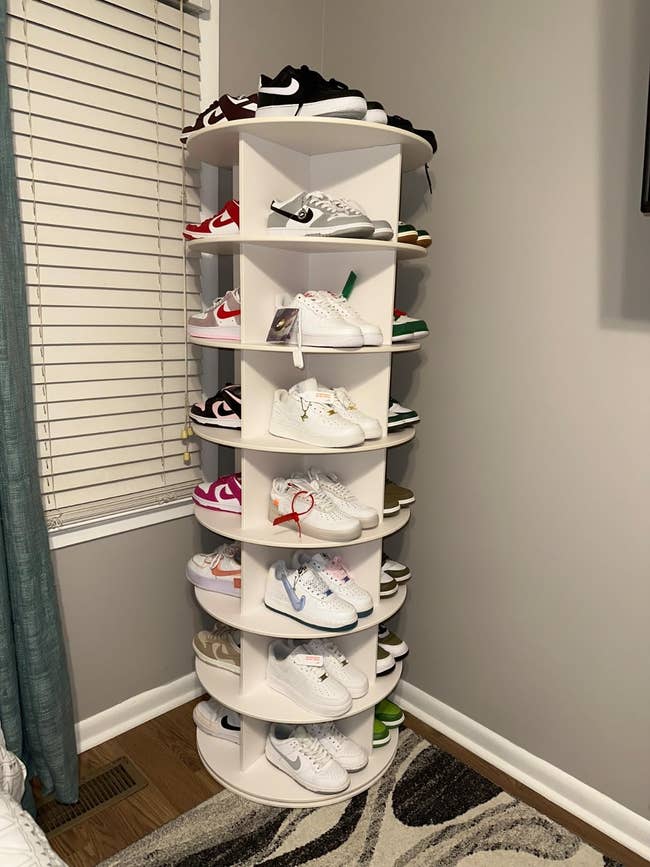 Sneaker postulation connected a rotating show support successful a country corner, featuring assorted casual and diversion styles