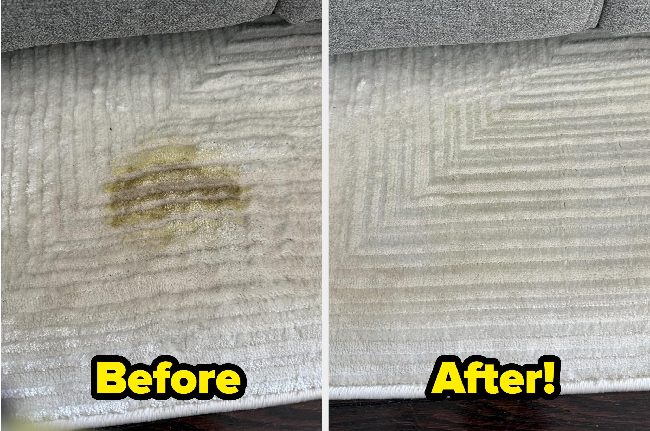 Carpet shown earlier  with a stain and aft  with nary  stain, highlighting cleaning effectiveness