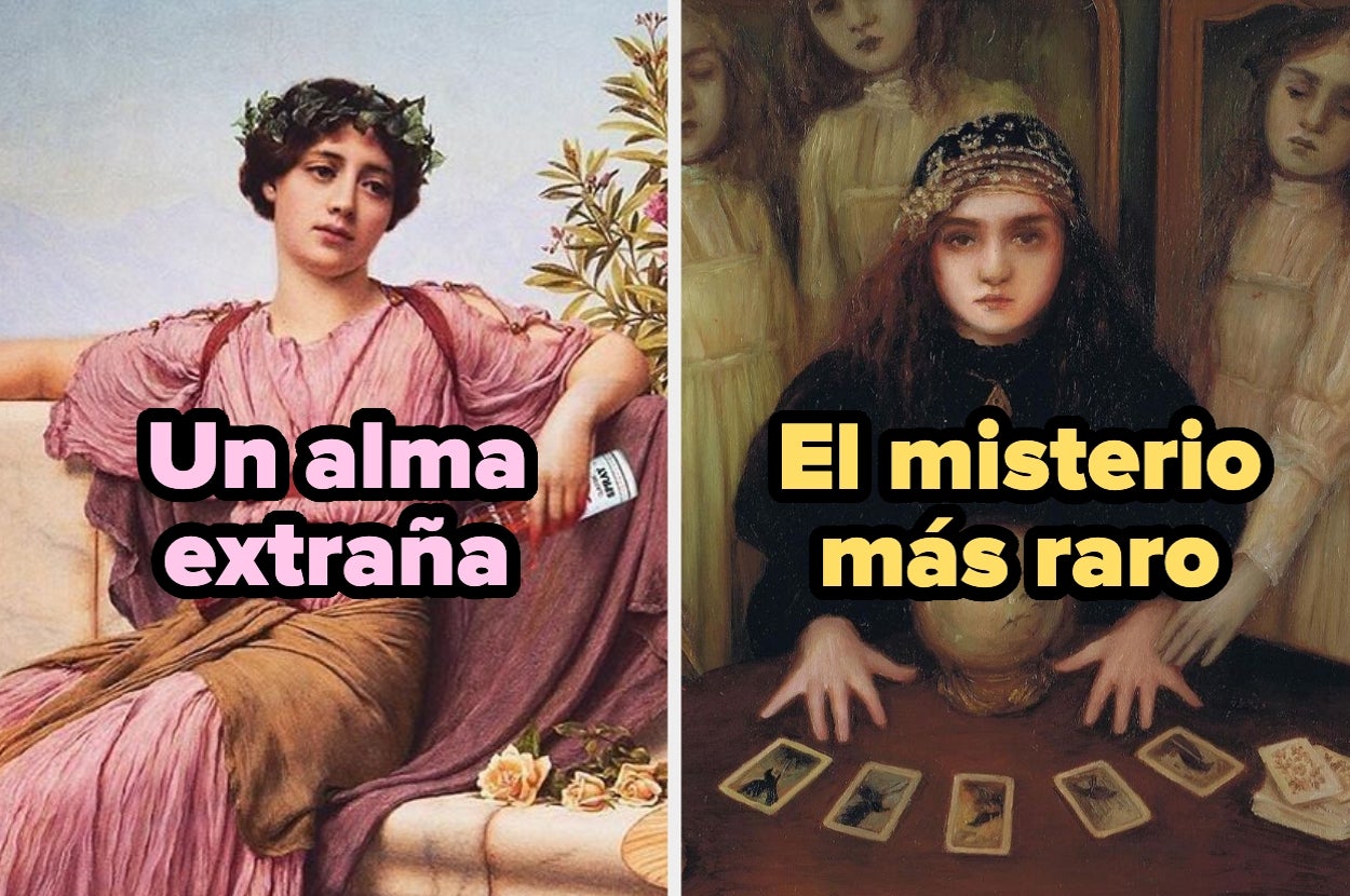 Montaje de dos pinturas clásicas con frases: "Un alma extraña" en la izquierda y "El misterio más raro" en la derecha