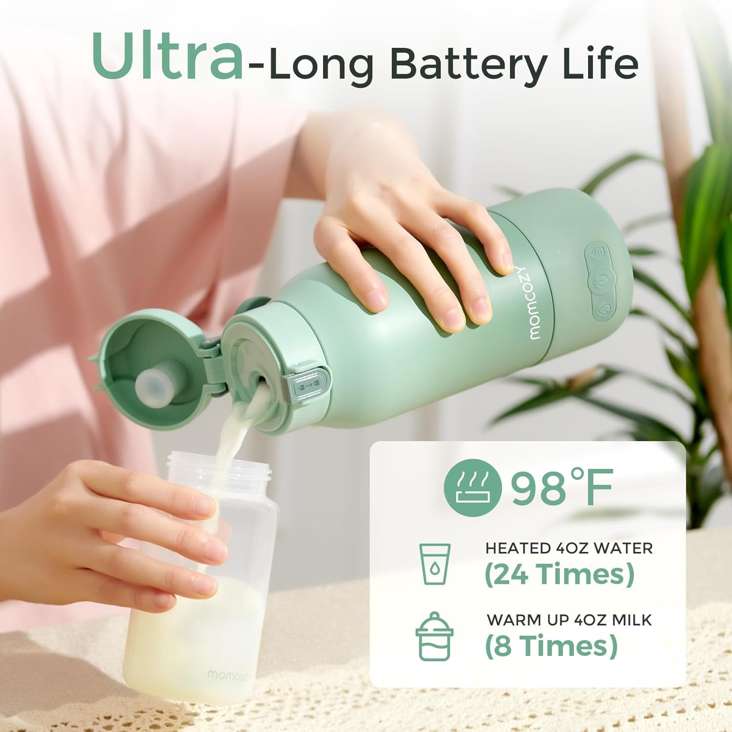 Person pouring liquid from a greenish  babe  vessel  warmer into a bottle, featuring substance   astir  its ultra-long artillery  beingness  and usage examples
