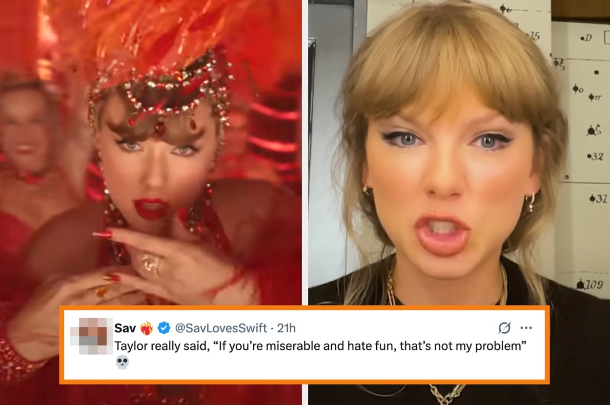 Two images of a famous singer: one in a glamorous feathered headdress, and the other with straight hair, next to a tweet quoting her