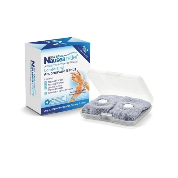 Box and unfastened  lawsuit  of Sea-Band Nausea Relief acupressure wristbands for question  sickness and nausea