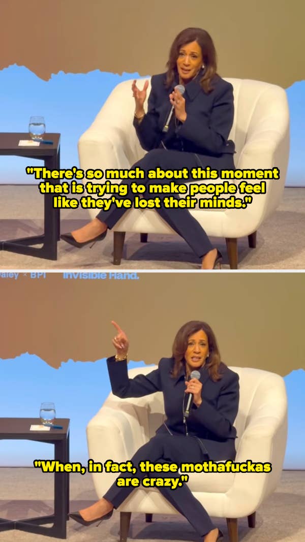 A person in a suit sits in a chair speaking energetically in a panel setting. Text: "There's so much about this moment... people feel like they've lost their minds." Followed by, "When, in fact, these mothafuckas are crazy."