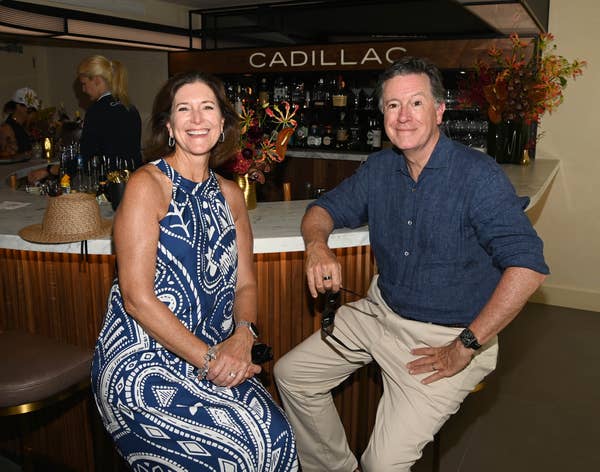Evelyn McGee Colbert and Stephen Colbert seated at a bar