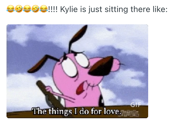 Courage the Cowardly Dog with an upset expression holds a paddle alongside the image the things i do for love