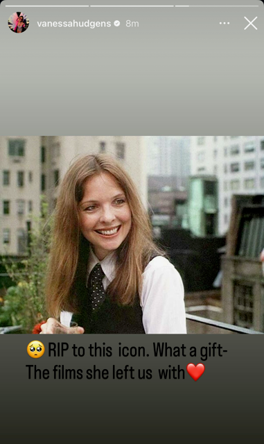 Vanessa Hudgens pays tribute to Diane Keaton alongside a photo of Diane smiling on a rooftop, holding a rose