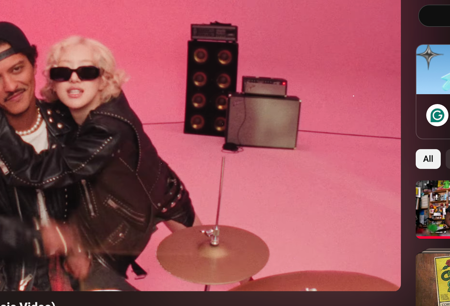 Rosé embraces Bruno in a music video