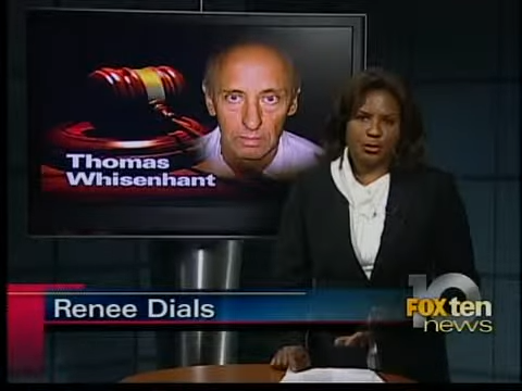 News anchor stands beside a screen showing an image of Thomas Whisenhant with a gavel. Fox Ten News logo is visible