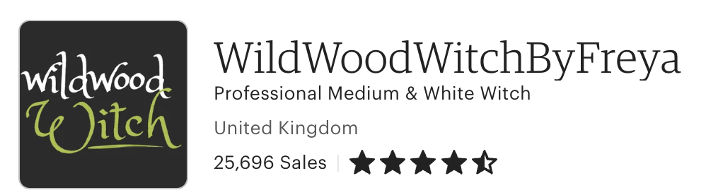 Logo for WildWoodWitchByFreya, en profesjonell medium og hvit heks i Storbritannia, med 25 696 salg og en 4,5-stjerners rangering