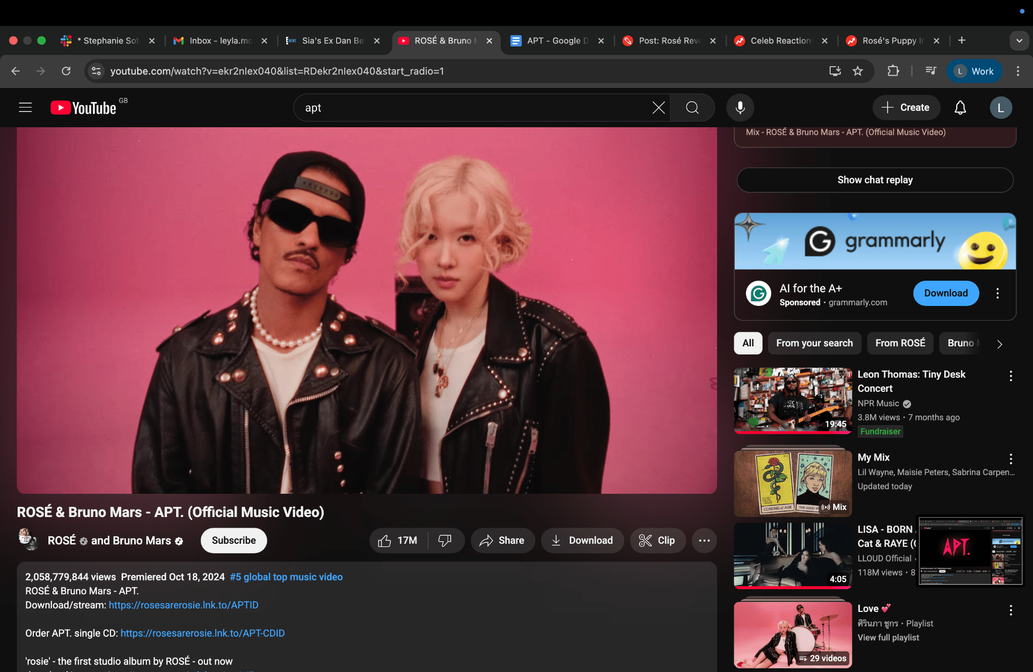 BLACKPINKロゼ、あの大物歌手と“大喧嘩”していた→「APT.」の撮影秘話