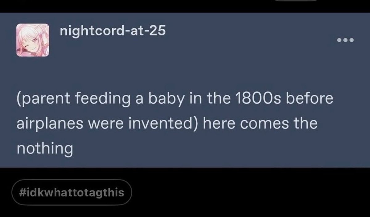 Post humorously compares feeding a baby before airplanes to &quot;here comes the nothing,&quot; implying travel-related feeding expectations