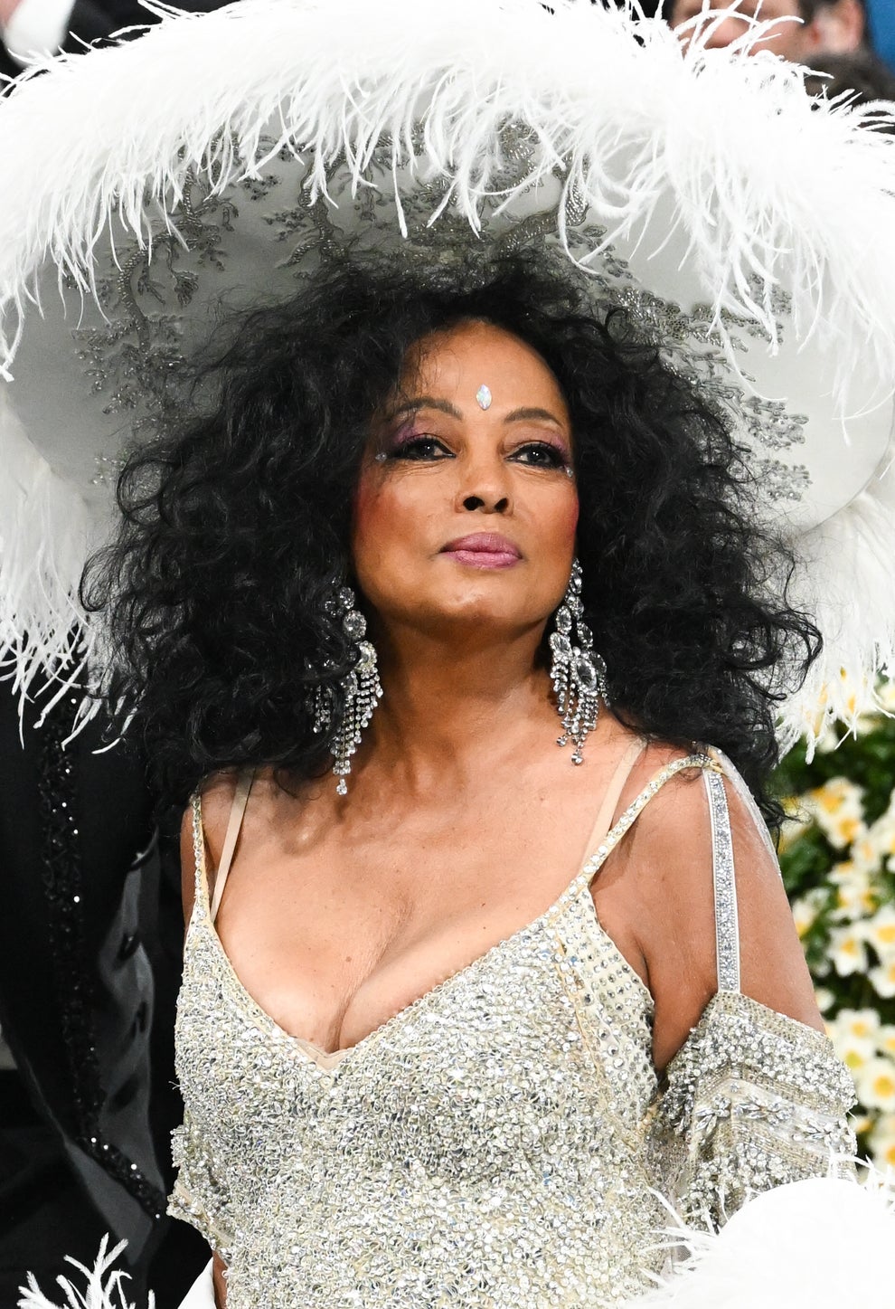21 Jaw-Dropping "Then And Now" Photos Of Celebrities Who Have Gotten Wayyyyy Sexier With Age 64 Person in a sparkling gown with feathered hat and boa on a red carpet. Background features flowers and onlookers