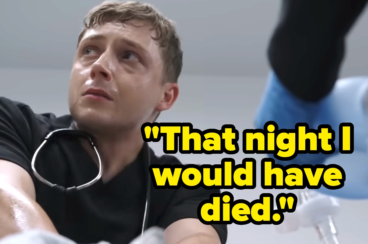 A man in medical attire looks concerned, sweat on his face. Bold text next to him reads, "That night I would have died."