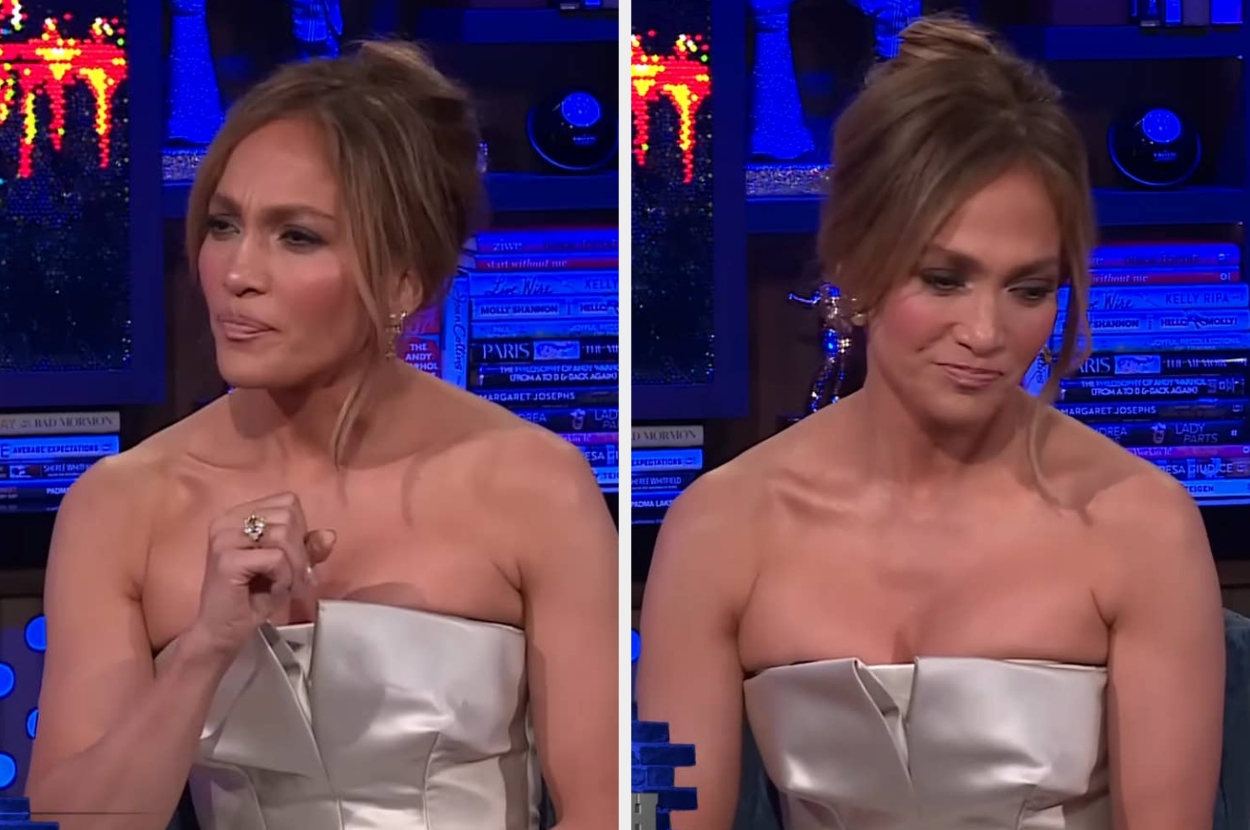 Two pics of Jennifer Lopez on a talk show