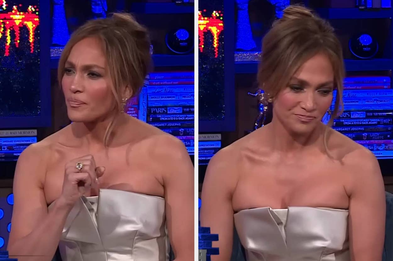 Two pics of Jennifer Lopez on a talk show