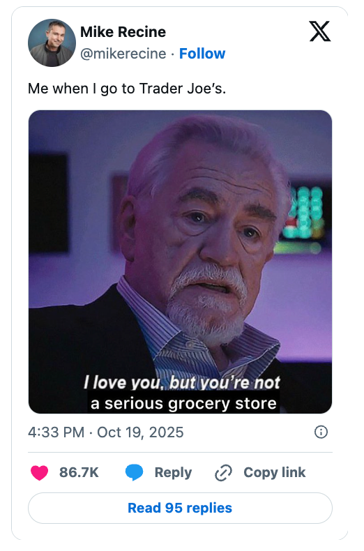 Older man with white beard in a meme expressing skepticism about a grocery store. Caption reads: "I love you, but you're not a serious grocery store."