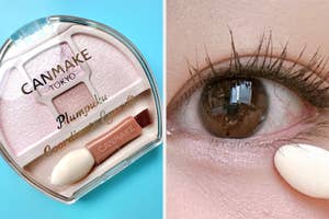 CANMAKEのアイシャドウパレット「Plumpukuコーディネートアイズ」。スパチュラとブラシ付き。