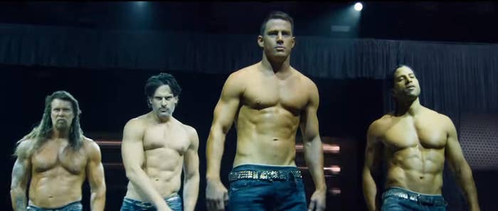 Four muscular men successful  jeans execute  connected  stage, showcasing toned physiques successful  a choreographed routine